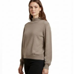 Talbots Petite Italian Cotton Knit Mock Neck Pullover - Tan Sweater Size SP